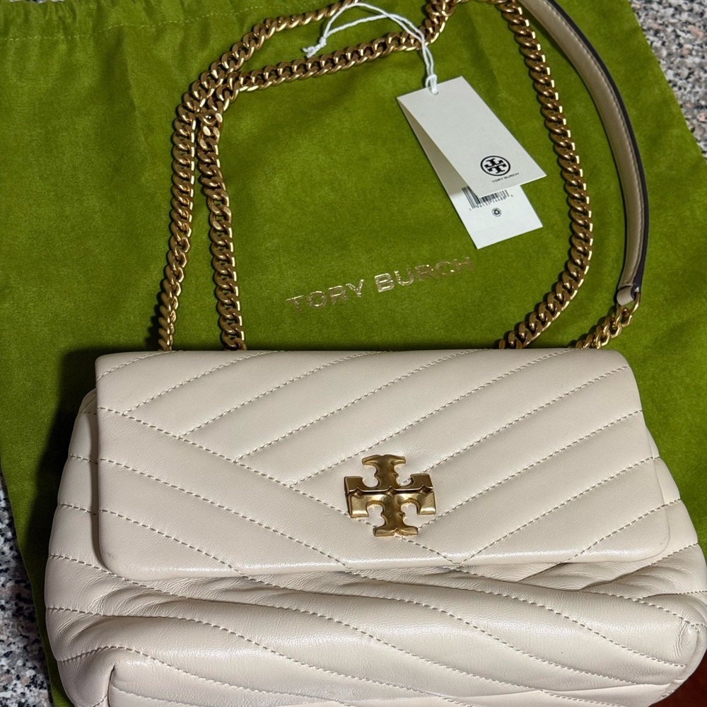 Tory Burch Kira Beige Quilted Shoulder Bag